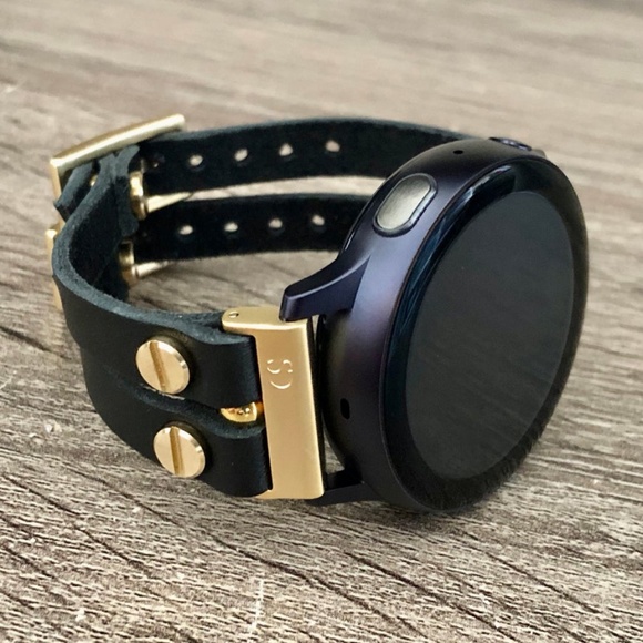 Black Leather Straps Gold Galaxy Active2 Bracelet main image 8
